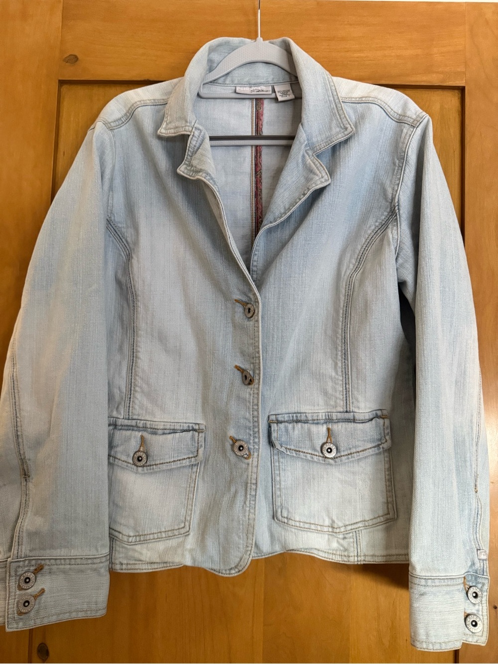 Chico's Platinum Light Wash Blue Denim Button Jacket